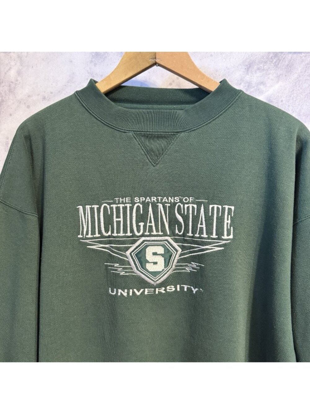 Vintage Michigan State University Spartans Sweatshirt Mens XL Green Embroidered